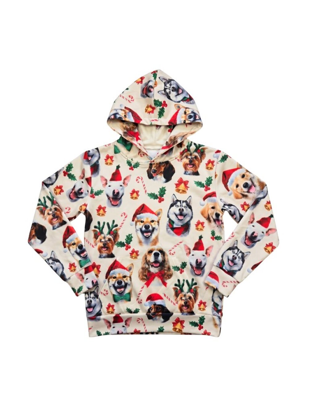 NWOT | Christmas Dog Faces Holiday Print Hoodie Sweatshirt Kangaroo Pocket | Med